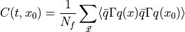 C(t, x_0) = \dfrac{1}{N_f}\sum_{\vec{x}}\langle \bar{q}\Gamma q(x)\bar{q}\Gamma q(x_0)\rangle