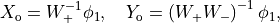 X_{\rm{o}}=W_+^{-1}\phi_1,\quad Y_{\rm{o}}= \left(W_+
    W_-\right)^{-1} \phi_1,