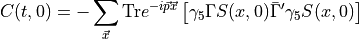 C(t, 0) = -\sum_{\vec{x}} \text{Tr} e^{-i \vec{p} \vec{x}} \left[ \gamma_5 \Gamma S (x,0) \bar{ \Gamma }' \gamma_5 S (x,0) \right]