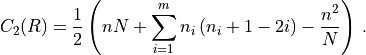 C_2(R) =\frac{1}{2}\left(nN+ \sum_{i=1}^{m} n_i \left( n_i+1-2i
\right) - \frac{n^2}{N}\right)\, .
