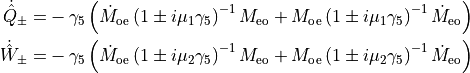 \begin{aligned}
\dot{\hat{Q}}_{\pm} =&  -\gamma_5 \left(   \dot{M}_{\rm{oe}}
  \left(1\pm i\mu_1 \gamma_5\right)^{-1} M_{\rm{eo}}   + M_{\rm{oe}}
    \left( 1\pm i\mu_1 \gamma_5\right)^{-1} \dot{M}_{\rm{eo}}\right)  \\
\dot{\hat{W}}_{\pm} =&  -\gamma_5 \left(   \dot{M}_{\rm{oe}}
  \left(1\pm i\mu_2 \gamma_5\right)^{-1} M_{\rm{eo}} +  M_{\rm{oe}}
    \left( 1\pm i\mu_2 \gamma_5\right)^{-1} \dot{M}_{\rm{eo}}\right)\end{aligned}