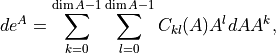 d e^A = \sum_{k=0}^{\dim A -1} \sum_{l=0}^{\dim A-1} C_{kl}(A) A^l dA A^k,