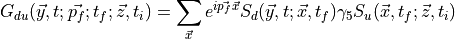 G_{du}(\vec{y}, t; \vec{p_f}; t_f; \vec{z}, t_i) = \sum_{ \vec{x} } e^{i\vec{p_f} \vec{x}} S_d(\vec{y},t; \vec{x}, t_f ) \gamma_5 S_u(\vec{x}, t_f; \vec{z}, t_i)
