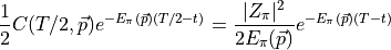 \frac{1}{2} C(T/2, \vec{p}) e^{ - E_\pi(\vec{p}) (T/2 - t) } = \frac{ |Z_\pi|^2 }{ 2 E_\pi(\vec{p}) } e^{- E_\pi(\vec{p}) (T - t) }