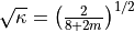\sqrt{\kappa}=\left(\frac{2}{8+2m}\right)^{1/2}