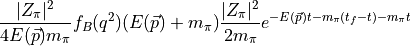 \frac{ |Z_\pi|^2 }{ 4 E(\vec{p}) m_\pi} f_B(q^2) ( E(\vec{p}) + m_\pi ) \frac{|Z_\pi|^2}{2 m_\pi} e^{ -E(\vec{p})t - m_\pi(t_f - t) -m_\pi t }